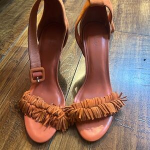 Joie Vibrant Orange Fringe Sandals